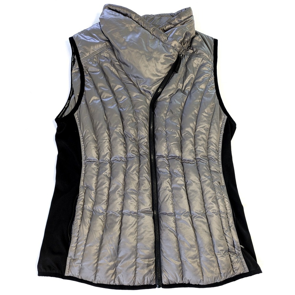 Calvin Klein Performance Womens Metallic Silver Puffer Vest Premium Down Large